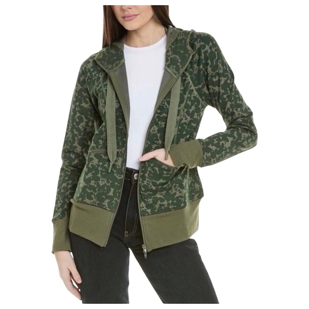 cabi Womens Marathon Hoodie 6030 M Green Camo Full Zip Thumbhole Jacket